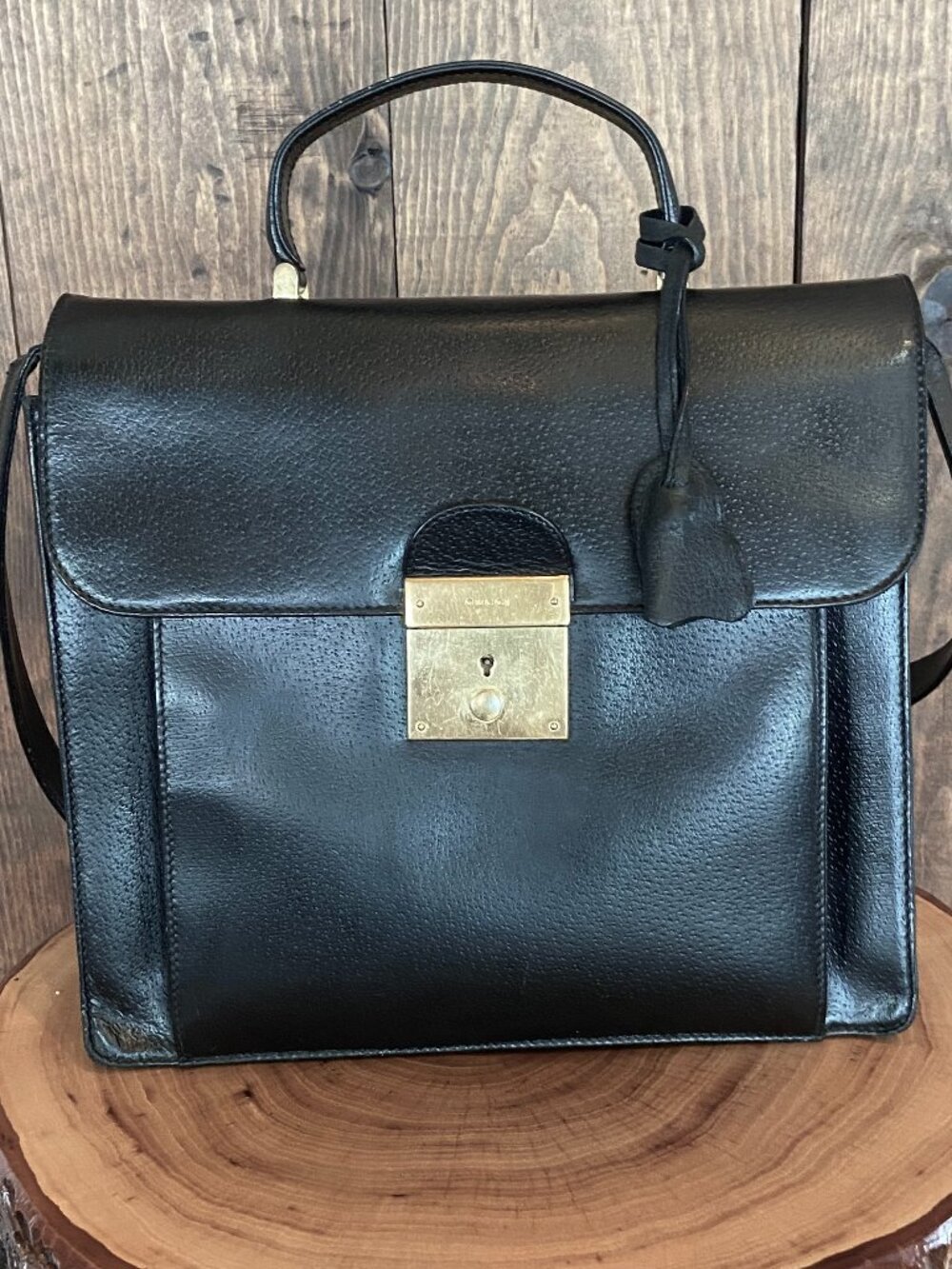 Authentic Vintage Gucci Black Leather Hand Bag and Original Dust Bag